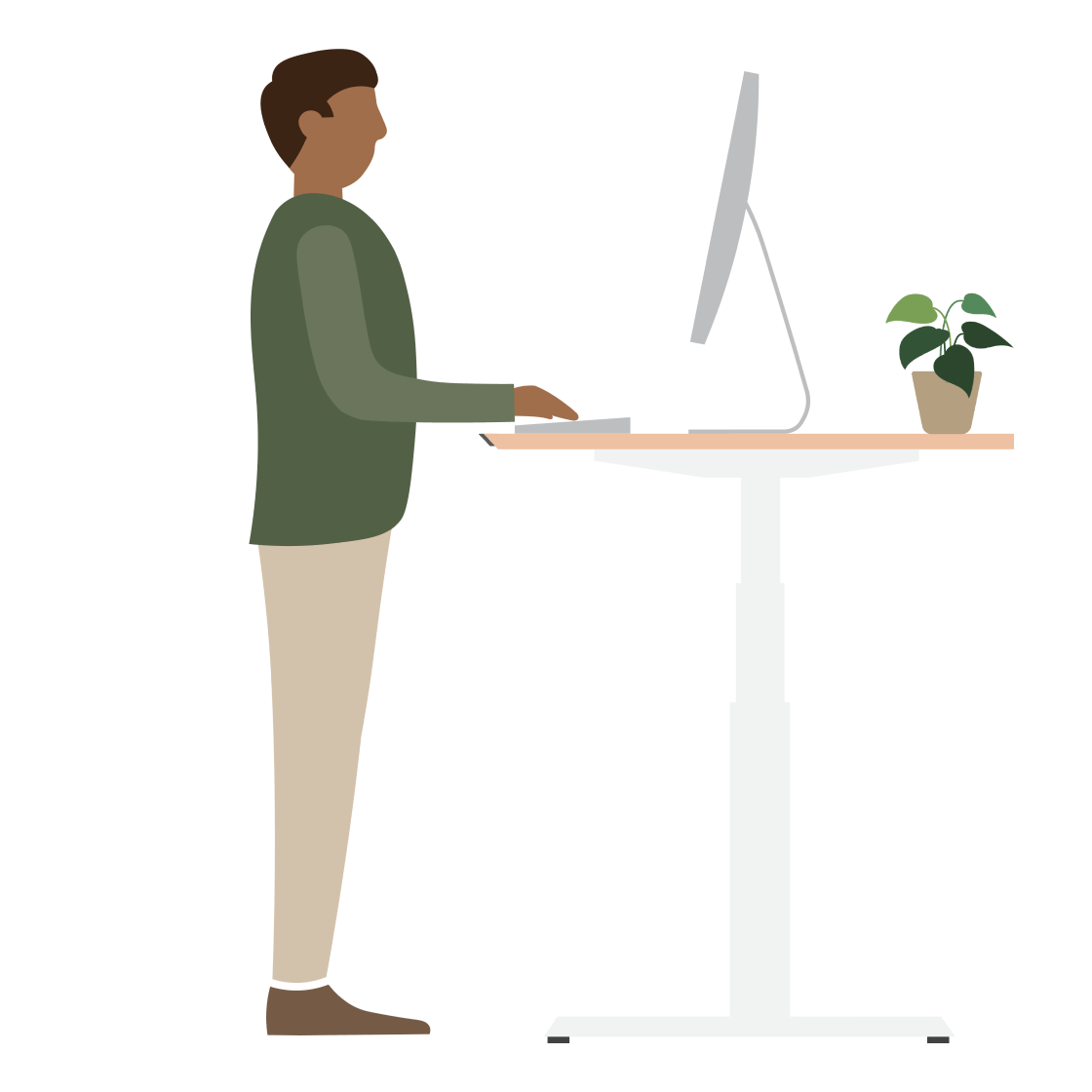 Una ilustración de un hombre en un escritorio de pie